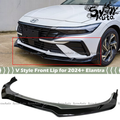 FITS 2024+ HYUNDAI ELANTRA GLOSSY BLACK V STYLE 3PCS FRONT BUMPER LIP SPLITTER