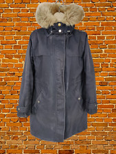 Womens Joules Aspen Size Uk 12 Navy Padded Coat Jacket Fur Trim Hood Rain Parka