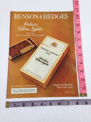 deluxe cigarettes Vintage Print Ad Benson & Hedges 100's deluxe ultra lights cigarettes photo  80's