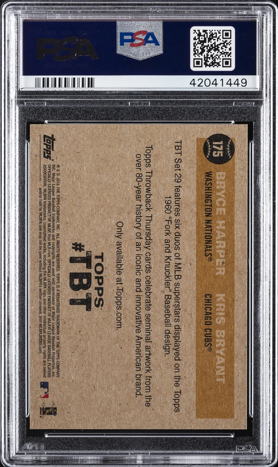 2018 TOPPS THROWBACK THURSDAY #175 BRYCE HARPER/KRIS BRYANT PSA 10 - Image 2 of 2