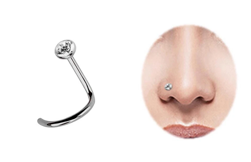 Titan Piercing Naso Gioiello Naso Spina IN 1mm Spirale E 2,5mm Cristallo - Immagine 2 di 4