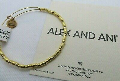 Alex and Ani REED BEADED Shiny Gold Finish Bangle New W// Tag Card /& Box