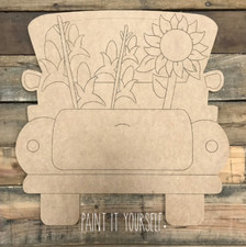 Door Hanger Christmas - Sunflower & Corn Truck - Cutout, Unfinished