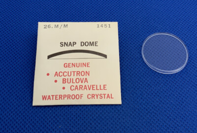 Genuine Bulova Accutron Part # 1451 Snap Dome Waterproof Watch Crystal 26mm