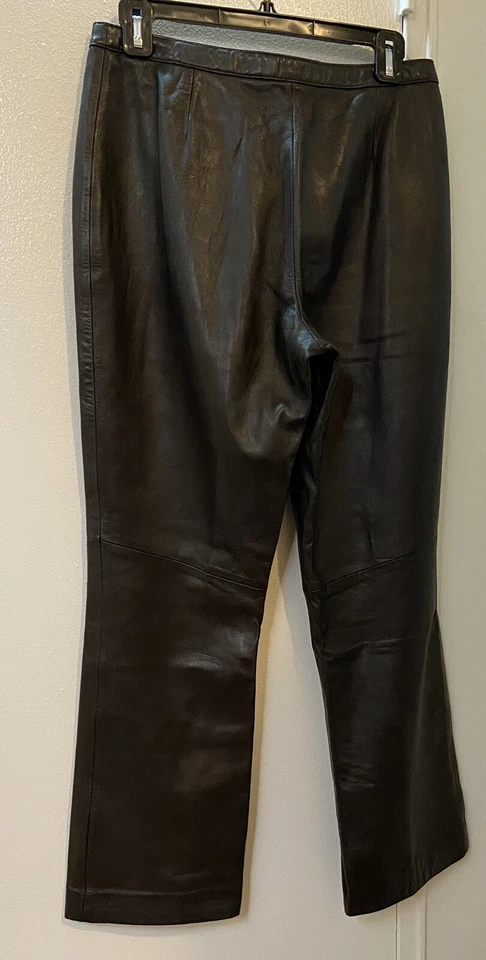 Lord Taylor Brown Lamb Leather Pants Size 8P High Waist Straight Leg Lined - Image 2 of 4