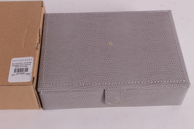 Pottery Barn Mckenna Leather Travel Jewelry Portfolio Gray Silver