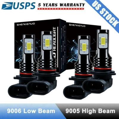 4X 9005 9006 LED Combo Headlight Kit Bulbs 6000K Cool White COB High Low Beam US