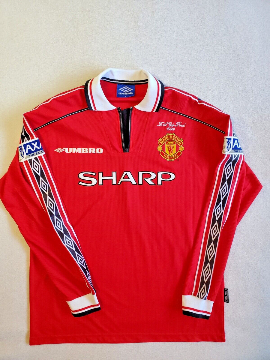 100% Manchester United 1998-99 Umbro Jersey #7 SIR Beckham F.A Cup