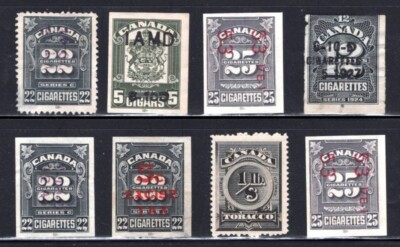 canada tobacco stamps Canada ~ Cigarettes & Tobacco Stamps ~ Lot of 8 ~ USED