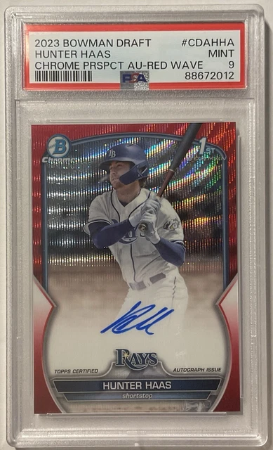 2023 Bowman Draft Hunter Haas Auto Red Wave Refractor 1/5 RC PSA 9