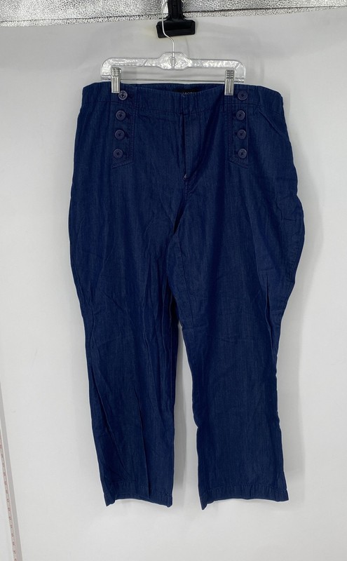 Talbots Womens Blue Flat Front Button Front Wide-Leg Ankle Pants Size 16WP