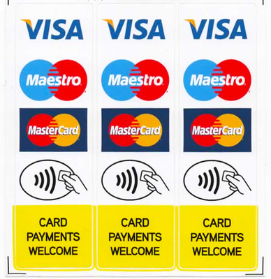 Kartenzahlungen Aufkleber Zahlungsmethode Vinyl Aufkleber Visa Maestro (x3)
