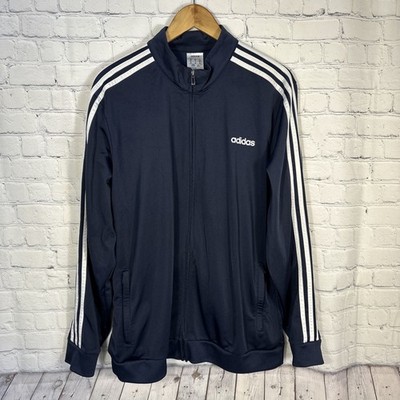 Adidas Track Jacket Full Zip Mens XL 3 Stripe Athletic Navy Blue White