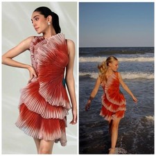 Anthropologie Geisha Designs 3D Floral Asymmetrical Dress Orange Medium