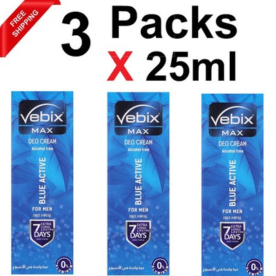 3X Vebix Deodorant Cream 7Days Long Lasting Men Antiperspirant Aluminum Free 25m