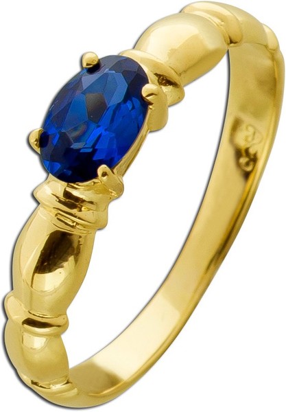 Saphirring Gold 585 14K Blauer Edelstein 0.52Ct Antikschmuck-image