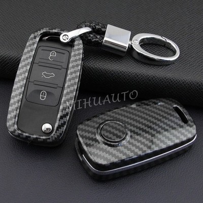 Carbon Fiber Flip Key Fob Cover Case For VW Golf 6 Jetta UP! Eos Touran Scirocco