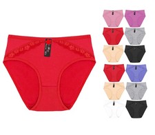 Women's Solid Cotton Blend Panties Lace Panel Stretch Briefs 12 Pack