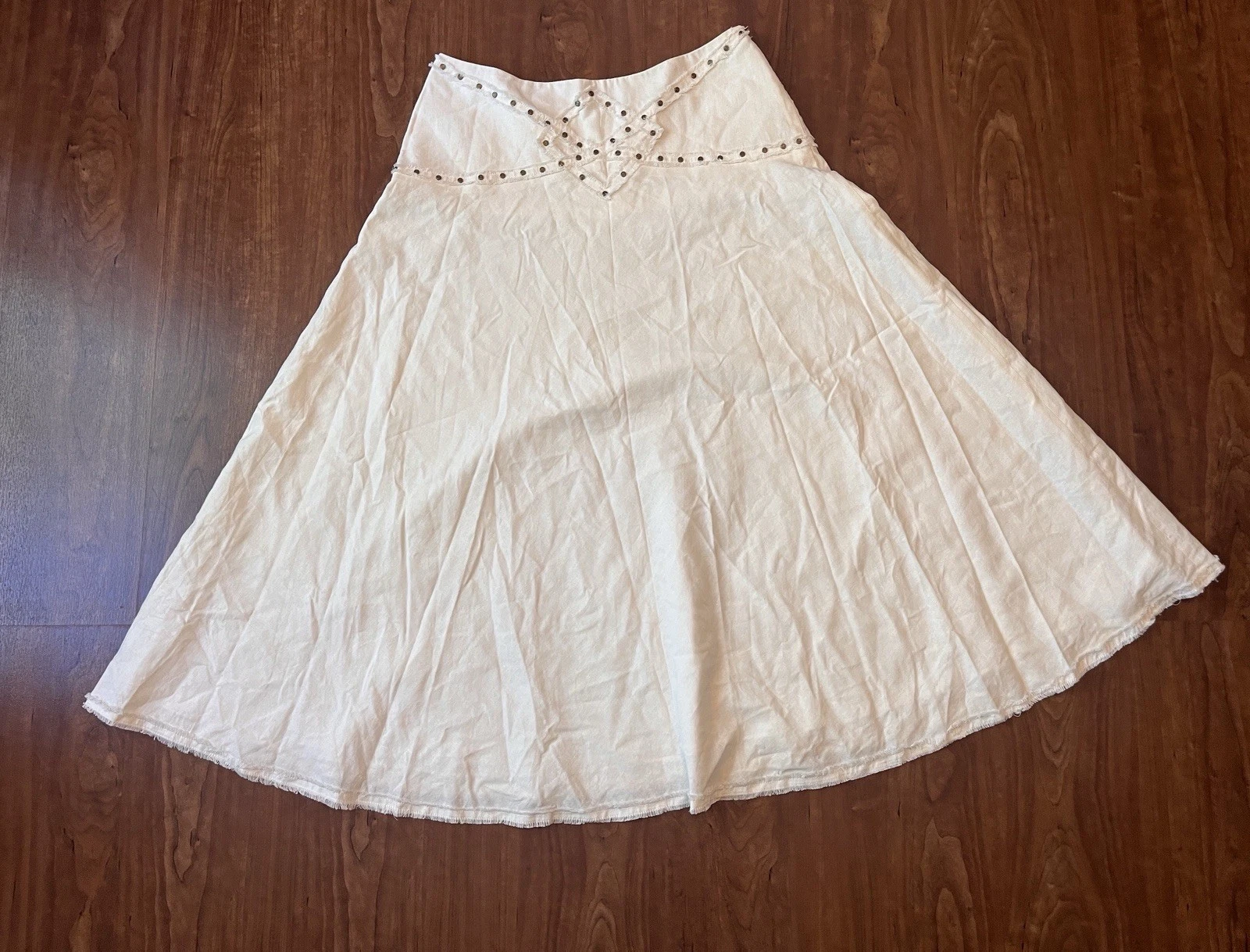 I.C.E. ICE Vintage y2k Linen Studded maxi Skirt whimsigoth fairycore White Sz 10