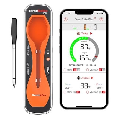 THERMOPRO TEMPSPIKE PLUS 600FT WIRELESS MEAT THERMOMETER - DARK ORANGE