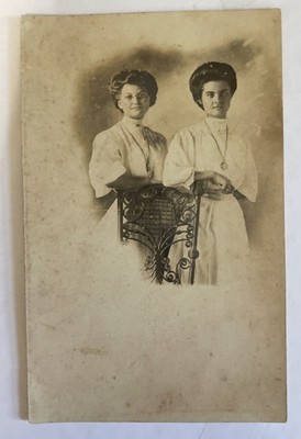 Rppc 1915c  Unidentified 2 Women Studio Portrait Photo Postcard