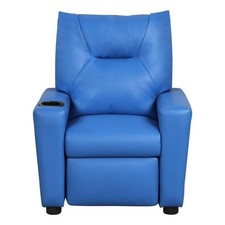 Perline 23"W Blue PVC Fabric Kids Recliner Chair with Cupholder