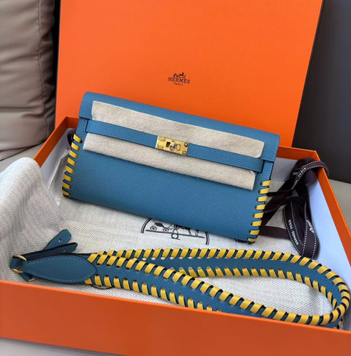 AUTH Hermès Kelly To Go Denim Blue Epsom Leather Gold Hardware Crossbody Bag1