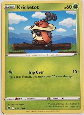 Official 2023 Pokemon TCG Kricketot 10/159 Sword & Shield Pack Trading Card 