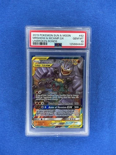 2019 Pokemon Unbroken Bonds Marshadow & Machamp GX 82/214 Ultra Rare Holo PSA 10