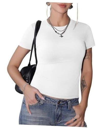 Womens Basic T Shirts Crew Neck Short Sleeve Slim Fitted Tees Y2K Cute Trendy