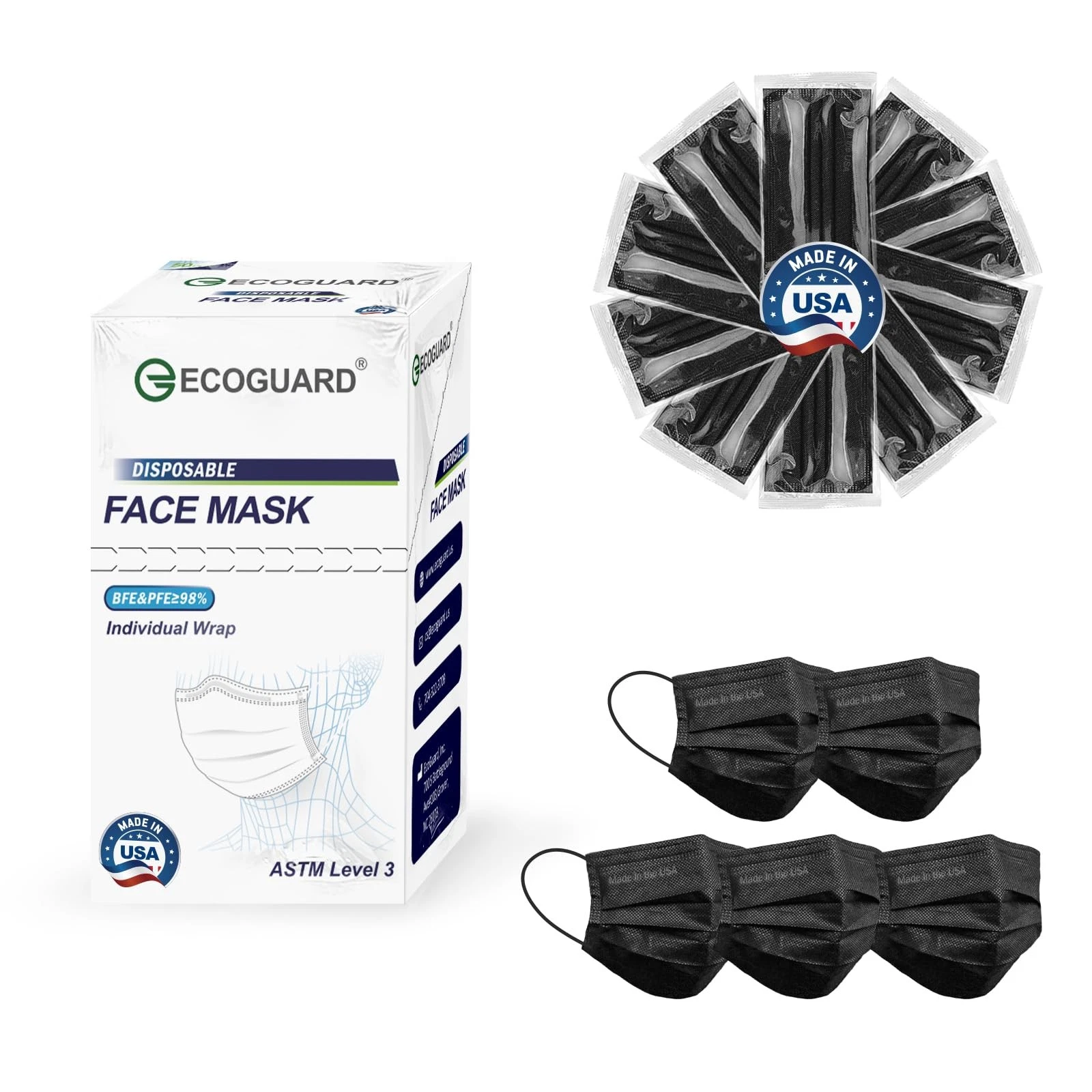 Disposable Face Masks Made in USA, 4 Ply for Families, Students, Breathable A...