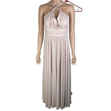 Lulus Pink Criss cross Halter Rope Srap Empire Waist Flowy Maxi Dress Size Med