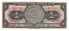 Mexico 1 Peso 1967 Banco de México Pick 59j UNC | Aztec Calendar Note