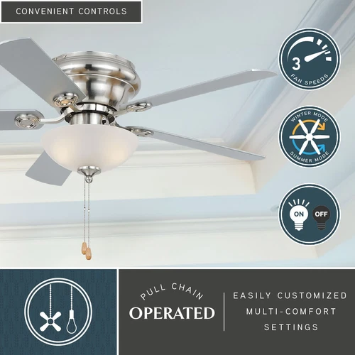 Vaxcel Expo 42 inch Flush Mount Satin Nickel Ceiling Fan with LED Light Kit - Picture 3 of 11