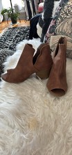 Brown suede Peep Toe Ankle Bootie with Block Heel for Women