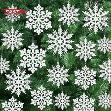 24PCS Snowflake Ornaments, Christmas White Snowflakes Tree Decorations, Plastic