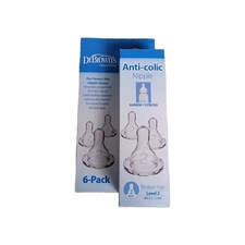 Dr. Brown's 6 Pk Natural Flow Anti-Colic Nipple Level 2 Medium Flow 3m Lot Of 12