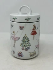 Grace's Teaware ~ Porcelain 6”x 4" Canister w/airtight lid nutcracker christmas