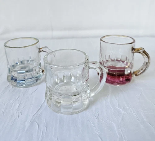 Vintage Lot of 3 Federal Glass Mini Beer Mug Shot Glasses Mixed colors