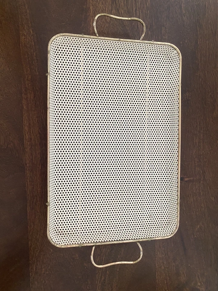 Perforiertes Tablett Mathieu Mategot Style Vintage Design weiß gold Schlaufen - Bild 2 von 4