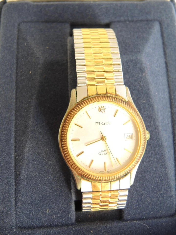 Reloj Pulsera Vintage Cuarzo Elgin Dos Tonos - FX-155-009 Con Caja Original Foto 2 de 4
