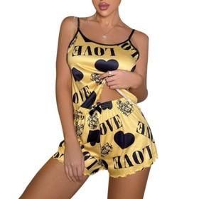 Women Silk Satin Pajamas Set Sexy-Lingerie Sleepwear Babydoll Lace Nightwear Pjs