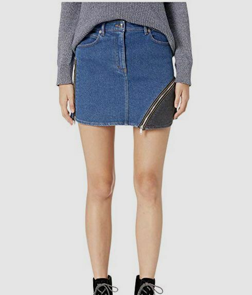 $450 Sonia Rykiel Women's Blue Color-Block Denim Jean Mini-Skirt Size US 8 EU 40