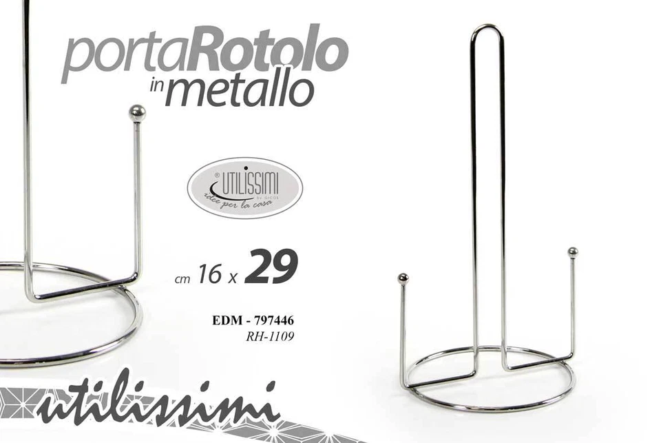 PORTAROTOLO DA TAVOLA METALLO CARTA CUCINA ROTOLONI ARGENTO CROMO ELEGANTE 29 cm - Immagine 2 di 4