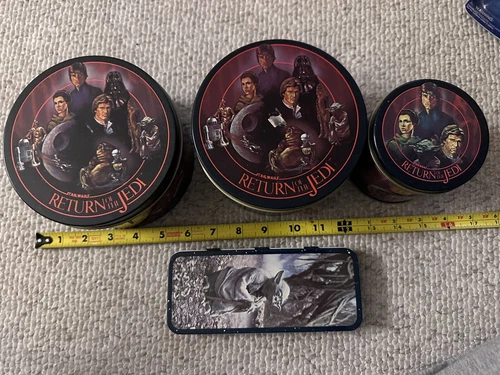 Vintage Star Wars Lot Of 3 Cheinco Tins & ESB Yoda Pencil Case Near Mint