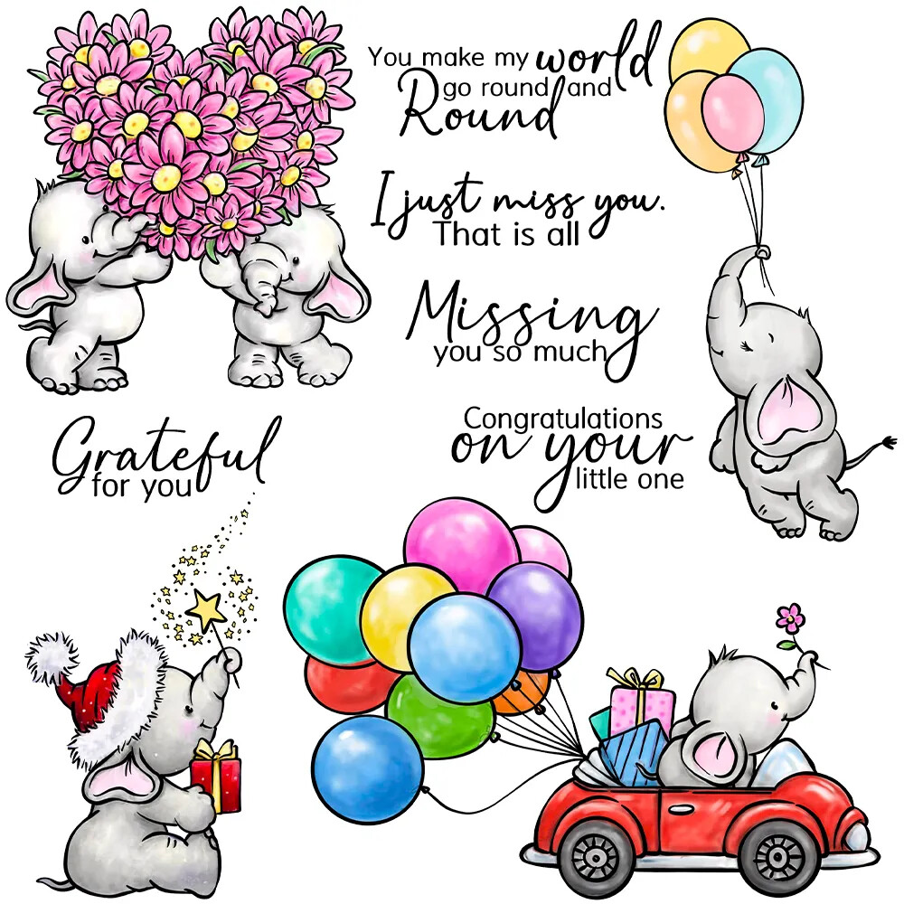 Love Heart Balloons Elephant Missing You So Much Metal Cutting Dies Clear Stamps