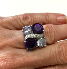 Purple Lavender CZ Zirconia STATEMENT Ring Cocktail Sz. 6 Silver PL R288