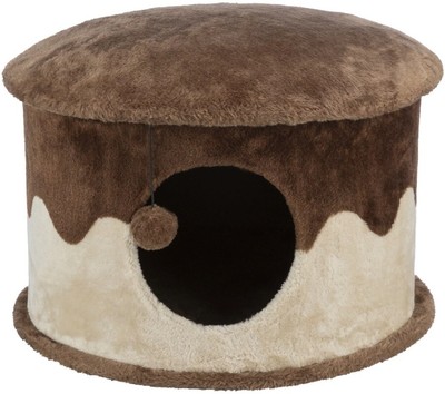 Cozy Plush Cover Indoor Cat Condo with A Cat Toy on String Cats Trees Rest New