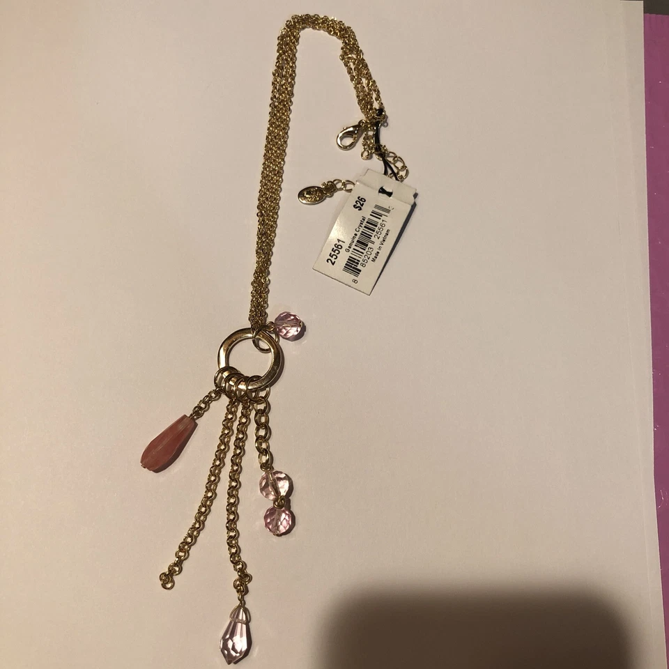 COLLAR COLGANTE COOKIE LEE CRISTAL ROSA GOTA TONO DORADO 19" CON EXTENSOR DE 3" Nuevo Foto 4 de 4