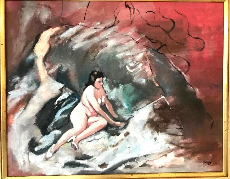 Pintura a óleo expressionista assinada por GEORGE GROSZ sobre tela de mulher nua - Imagem 2 de 4